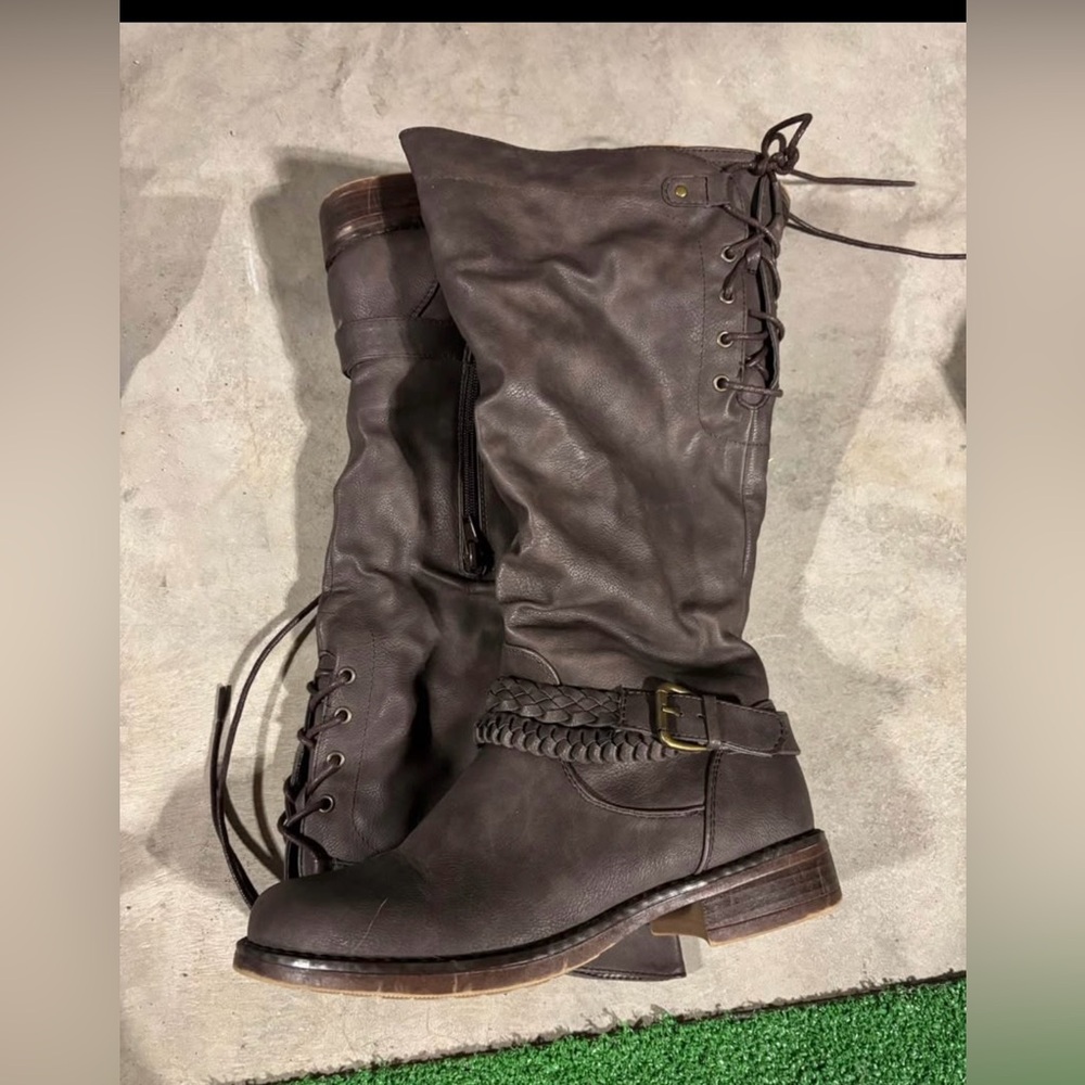 Brown Leather Knee-High Boots